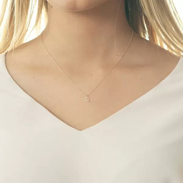 Leaf Jewelry Halskette Letter "S", 14 K Rosegold mit Diamanten Große Rabatte