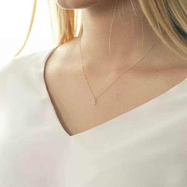 Leaf Jewelry Halskette Letter "S", 14 K Rosegold mit Diamanten Große Rabatte
