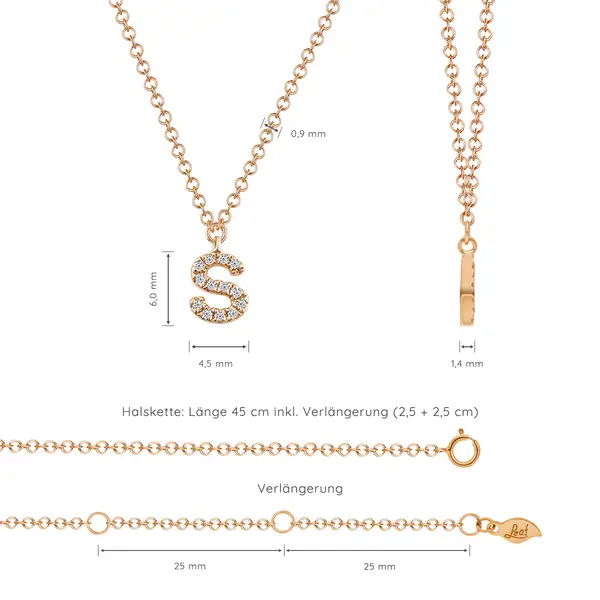 Leaf Jewelry Halskette Letter "S", 14 K Rosegold mit Diamanten Große Rabatte