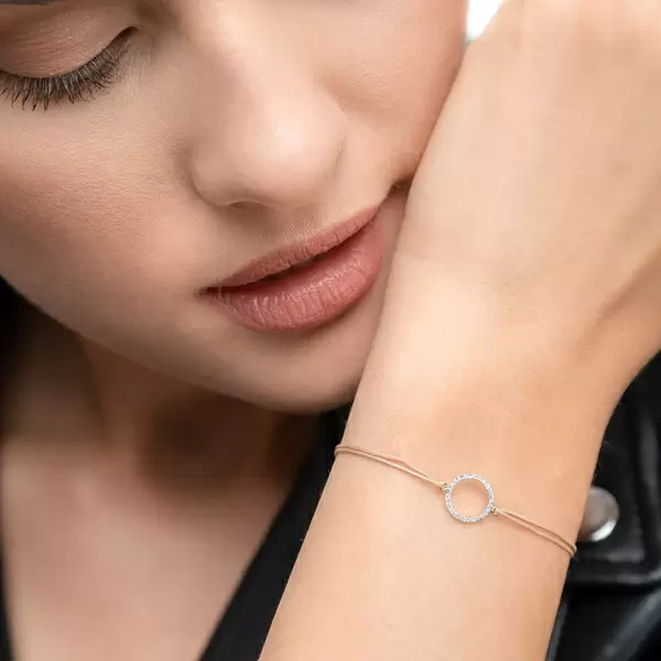 Leaf Jewelry Glücksbändchen Circle mit Diamanten, 18 K Weißgold, Beige Neuheiten