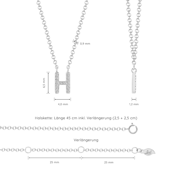 Leaf Jewelry Halskette Letter "H", 14 K Weißgold mit Diamanten Räumungsverkauf