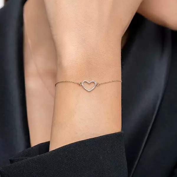 Leaf Jewelry Armkette Heart mit Diamanten, 18 K Roségold Tiefpreis