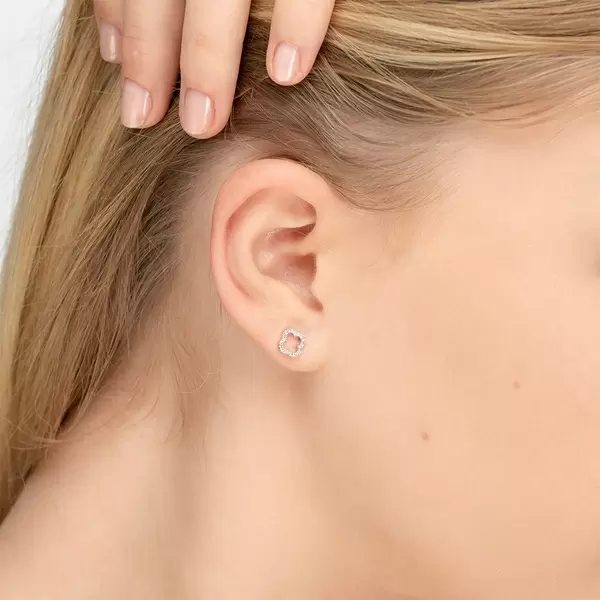 Leaf Jewelry Ohrstecker Clover mit Diamanten, 18 K Weissgold Begrenzte Freigabe