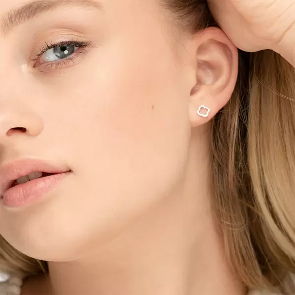 Leaf Jewelry Ohrstecker Clover mit Diamanten, 18 K Weissgold Begrenzte Freigabe
