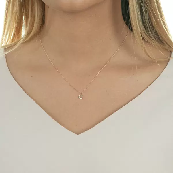 Leaf Jewelry Halskette Letter "G", 14 K Rosegold mit Diamanten Sonderangebot der Fabrik