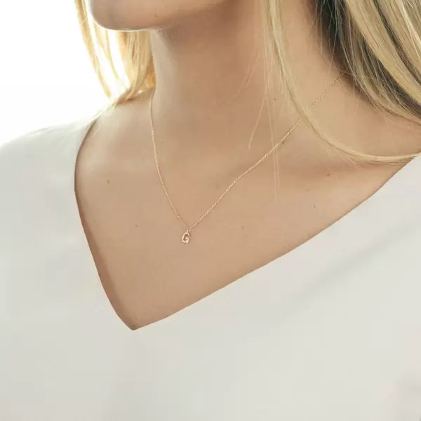 Leaf Jewelry Halskette Letter "G", 14 K Rosegold mit Diamanten Sonderangebot der Fabrik