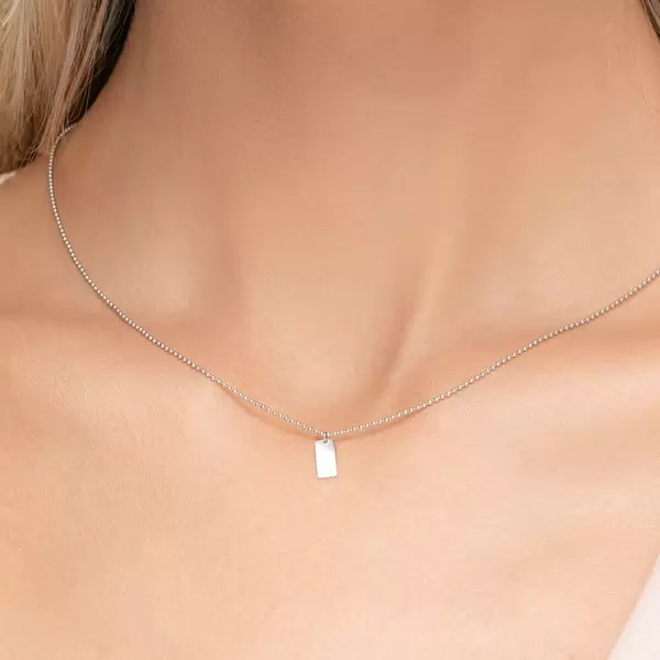 Leaf Jewelry Halskette Tiny Dog Tag, 14 K Weißgold Kostenloser Versand international