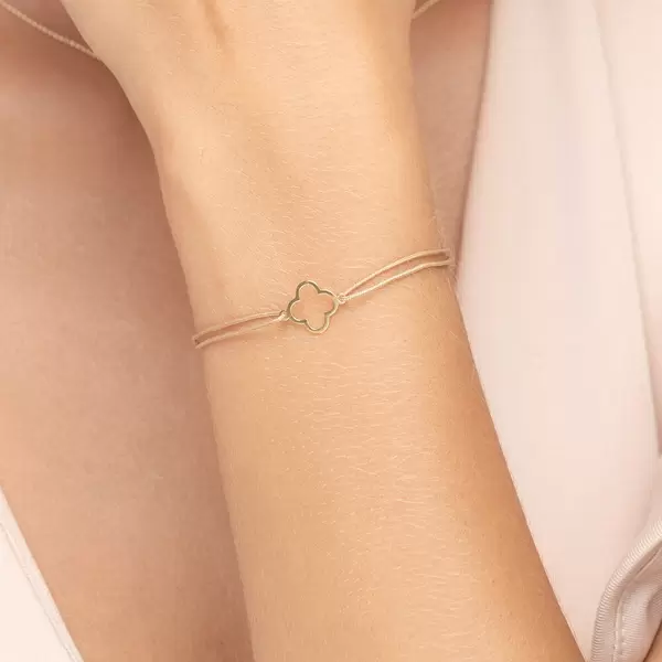 Leaf Jewelry Glücksbändchen GENTLE CLOVER, 14 K Gelbgold, Beige Fabrikladen