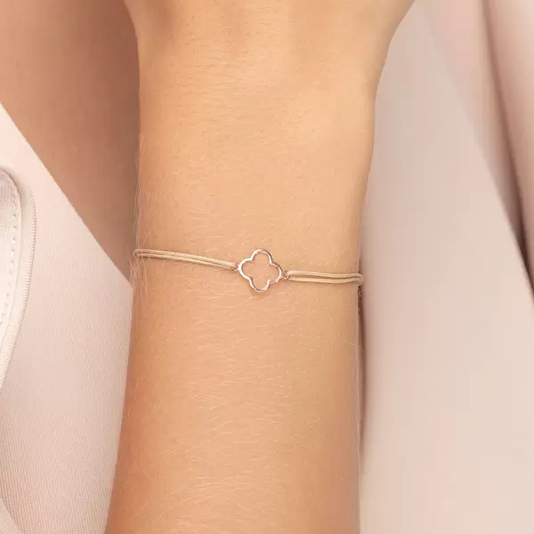 Leaf Jewelry Glücksbändchen GENTLE CLOVER, 14 K Rosegold, Beige Speichern exportieren