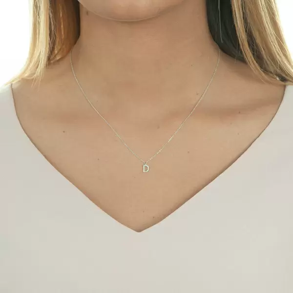 Leaf Jewelry Halskette Letter "D", 14 K Weißgold mit Diamanten Im Verkauf