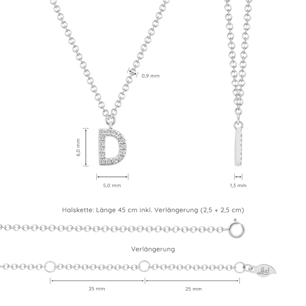 Leaf Jewelry Halskette Letter "D", 14 K Weißgold mit Diamanten Im Verkauf