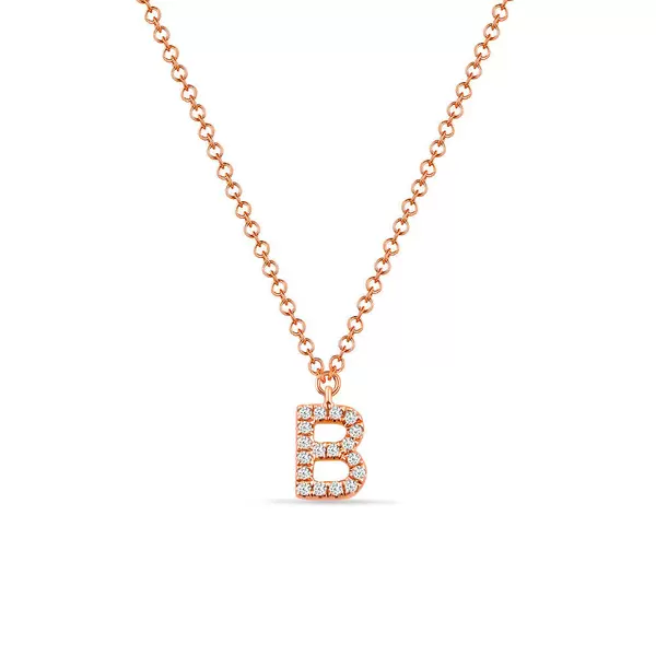 Leaf Jewelry Halskette Letter "B", 14 K Rosegold mit Diamanten Verkauf