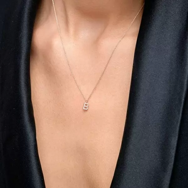 Leaf Jewelry Halskette Letter "B", 14 K Rosegold mit Diamanten Verkauf