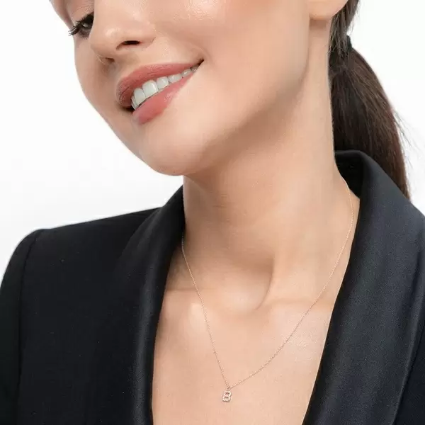 Leaf Jewelry Halskette Letter "B", 14 K Rosegold mit Diamanten Verkauf