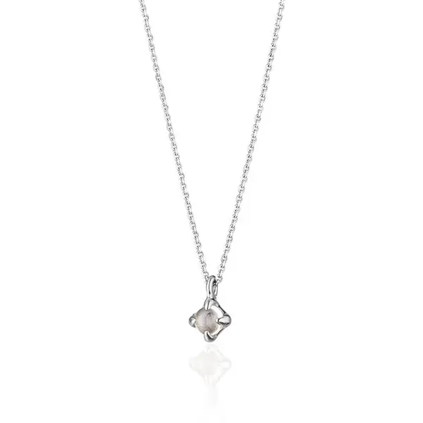 Leaf Jewelry Halskette Cabochon, Mondstein, 14 Weißgold im Angebot