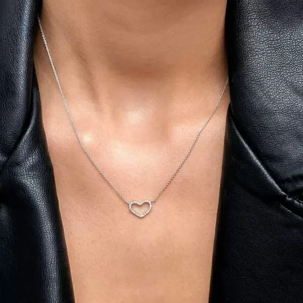 Leaf Jewelry Halskette Heart mit Diamanten, 18 K Weissgold Meist gekauft