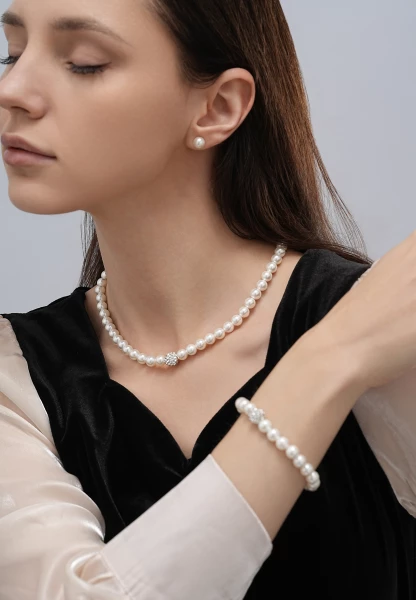 Leslii Armband Glitzer Perlen-Armband Muschelkern-Perlen Strass-Kugel dehnbar Weiß Exklusivangebot