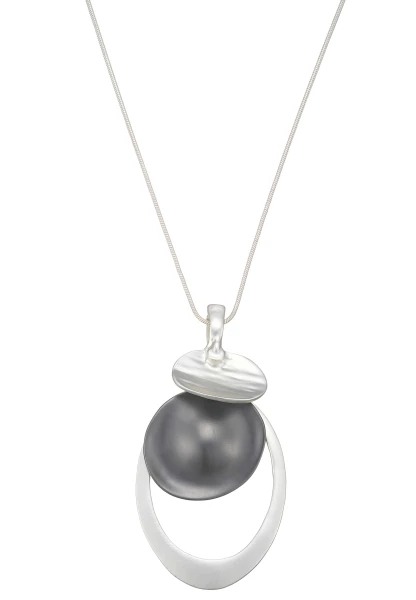 Leslii Lange Halskette Matt Oval Silber Schwarz Schlussverkauf