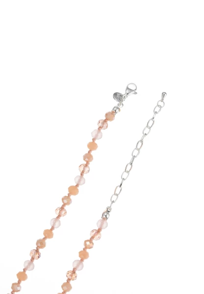 Leslii Lange Kette Herz Glasperlen Edelstahl Silber Beige Rabatt