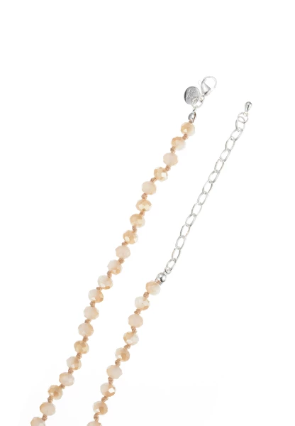 Leslii Lange Kette Tassel Glasperlen Edelstahl Silber Beige Günstig kaufen