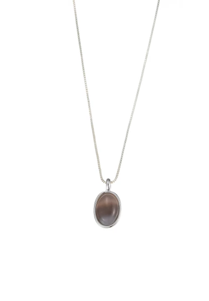 Leslii Kurze Kette Oval Stein Silber Khaki Online Shopping