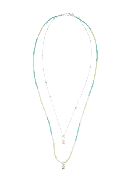 Leslii Lange Halskette Layering Glasperlen Türkis Grün Blitzangebot