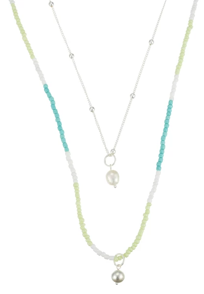 Leslii Lange Halskette Layering Glasperlen Türkis Grün Blitzangebot