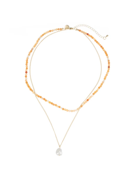 Leslii Kurze Halskette Stein Kugeln Layering Gold Orange Große Rabatte