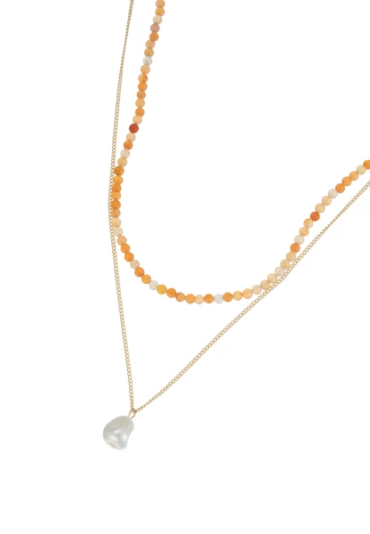 Leslii Kurze Halskette Stein Kugeln Layering Gold Orange Große Rabatte