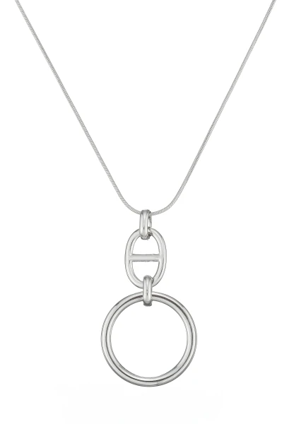Leslii Lange Kette Ring Oval Edelstahl Silber Räumungsverkauf