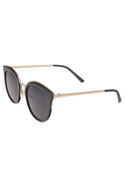 Leslii Sonnenbrille Damen Cateye schwarze Sonnenbrille Designerbrille Sunglasses Metall Schwarz Gold Auslauf