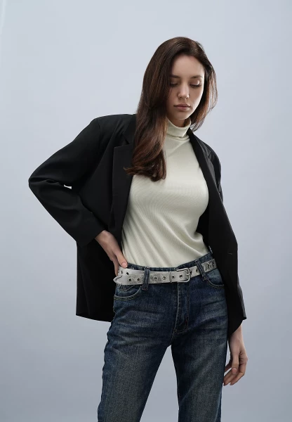 Leslii Gürtel mit Nieten Damen Ösen Kunst-Leder 2,8cm Breite in Silber Metallic Riesige Ersparnisse