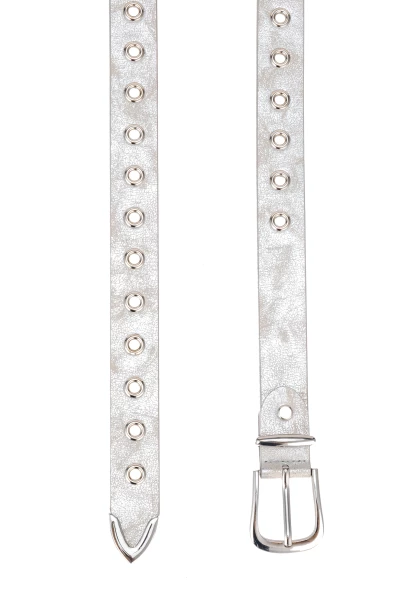 Leslii Gürtel mit Nieten Damen Ösen Kunst-Leder 2,8cm Breite in Silber Metallic Riesige Ersparnisse