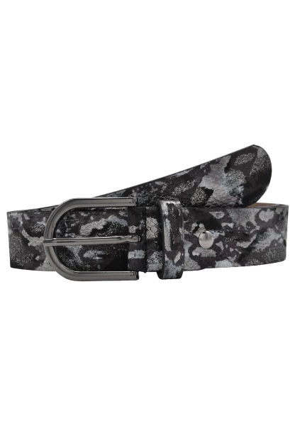 Leslii Premium Gürtel Leder-Gürtel Snake Animal-Print Metallic Breite 3,5cm Nappaleder Schwarz Gun Clearance-Verkauf
