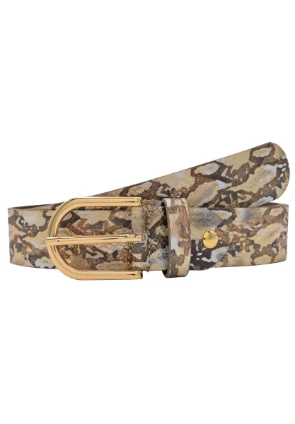 Leslii Premium Gürtel Snake Print Metallic echter Leder-Gürtel Nappaleder Breite 3,5cm in Braun Gold Begrenzt auf 3 Tage