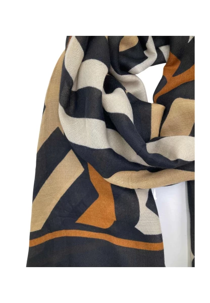 Leslii Schal Streifen-Muster Beige Schwarz Osterangebot