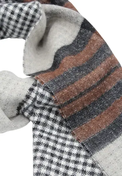 -50% SALE Leslii Schal Muster-Mix gemusterter Schal Streifen-Muster Fransen-Schal kariert Braun zollfrei