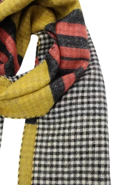 -50% SALE Leslii Schal Muster-Mix gemusterter Streifen-Muster Fransen-Schal kariert in Orange 50% Rabatt für begrenzte Zeit
