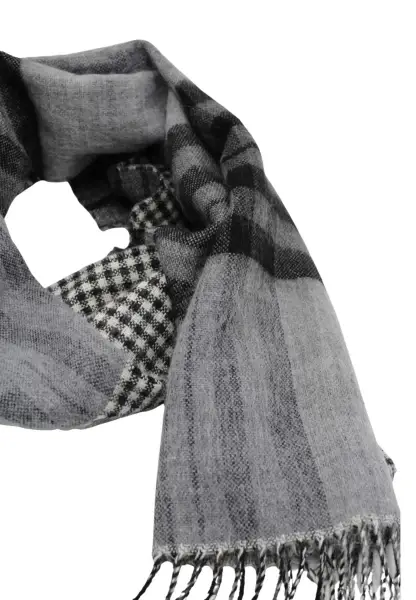 -50% SALE Leslii Schal Muster-Mix gemusterter Streifen-Muster Fransen-Schal kariert in Schwarz Rabatte dieses Monats
