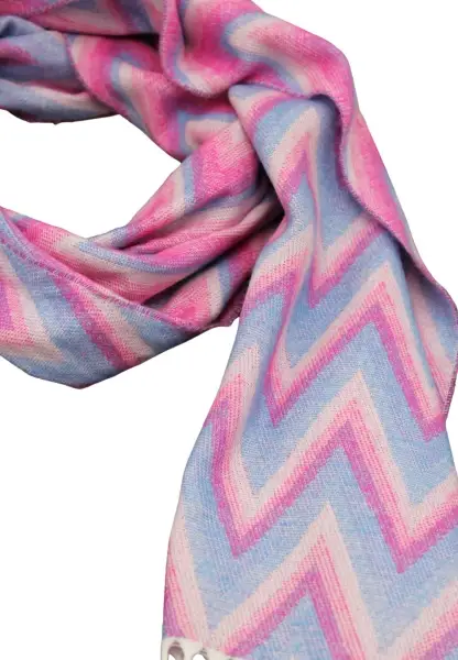 -50% SALE Leslii Schal Zickzack-Muster gemusterter Fransen-Schal Muster-Schal in Pink Blau Outlet