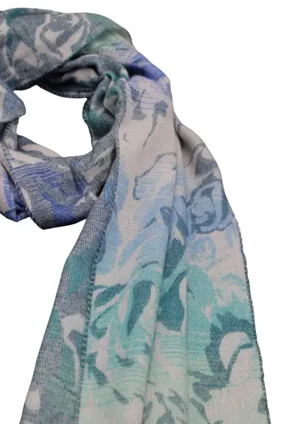 -50% SALE Leslii Schal Blumen-Muster Rosen gemusterter Fransen-Schal Muster-Schal in Blau Mint Hotsell