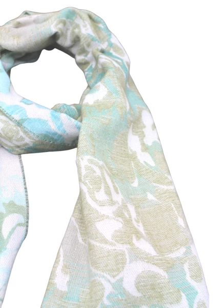 -50% SALE Leslii Schal Blumen-Muster Rosen gemusterter Fransen-Schal Muster-Schal in Grün Mint im Angebot