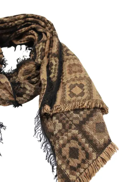 -50% SALE Leslii Schal Kachel-Muster brauner Muster-Schal Fransen-Schal gemustert in Camel Braun Günstiger Verkauf