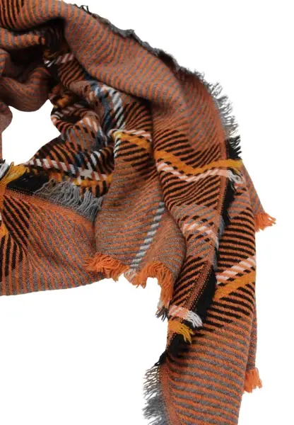 -50% SALE Leslii Schal Streifen-Muster oranger Schal Fransen-Schal gemustert in Orange Schwarz Fabrikverkauf