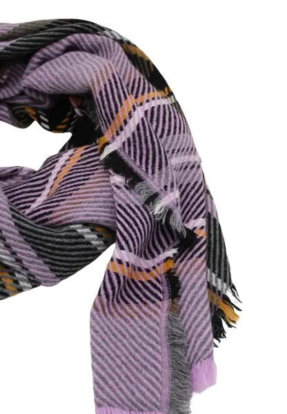 -50% SALE Leslii Schal Streifen-Muster lilafarbener Schal Fransen-Schal gemustert in Lila Schwarz Meist gekauft