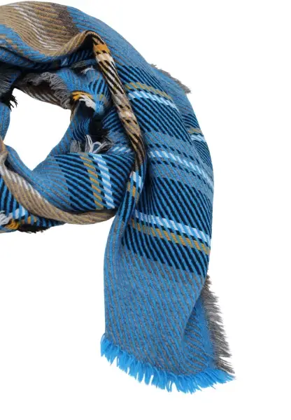 -50% SALE Leslii Schal Streifen-Muster blauer Schal Fransen-Schal gemustert in Blau Schwarz Blitzverkäufe