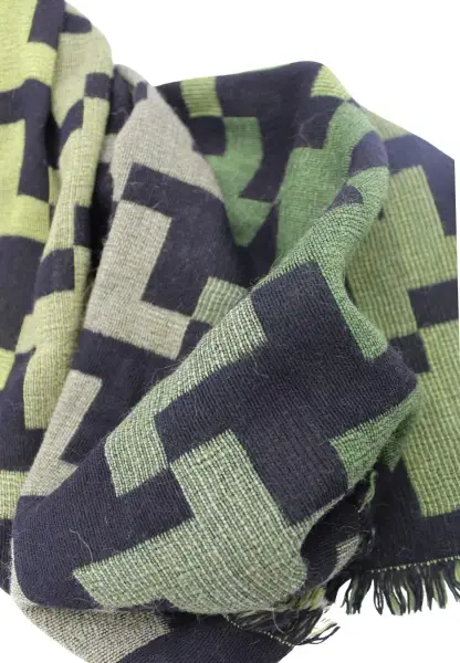 -50% SALE Leslii Schal XXL Hahnentritt-Muster grüner Schal Fransen-Schal gemustert Grün Schwarz Kostenloser Versand