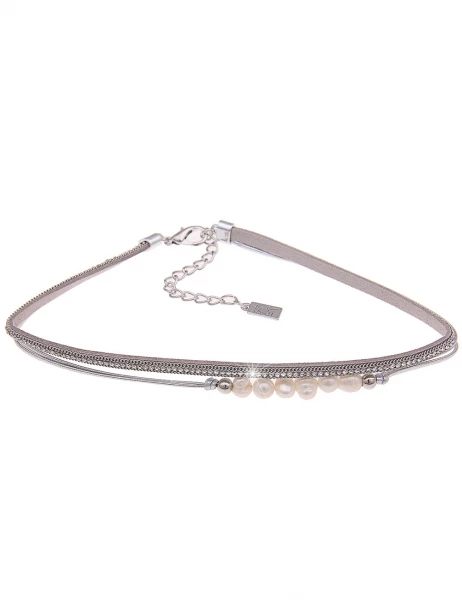 -70% SALE Leslii Kurze Halskette Choker Perlen in Silber Grau Super Rabatt