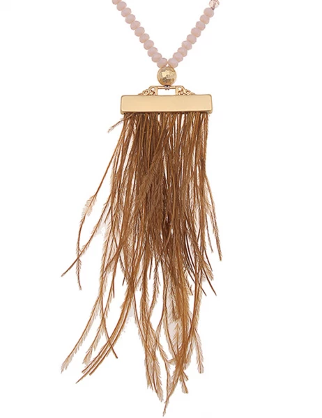 -50% SALE Leslii Lange Halskette Statement-Federn in Braun Hotsell