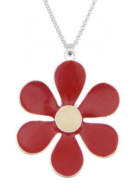 -50% SALE Leslii Lange Halskette Colour Flower in Silber Rot Kostenloser Versand